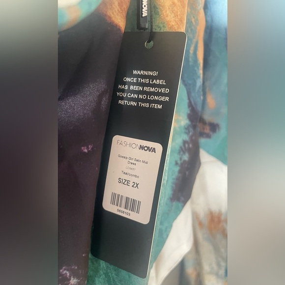 Fashion Nova Gossip Girl satin midi dress- size 2X Teal Combo NWT - Picture 10 of 13